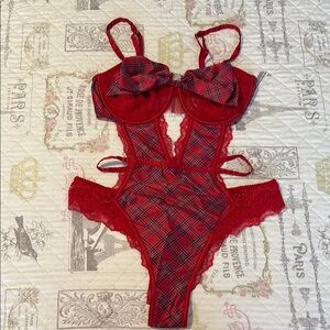 Victoria's Secret Red Plaid Lace Teddy